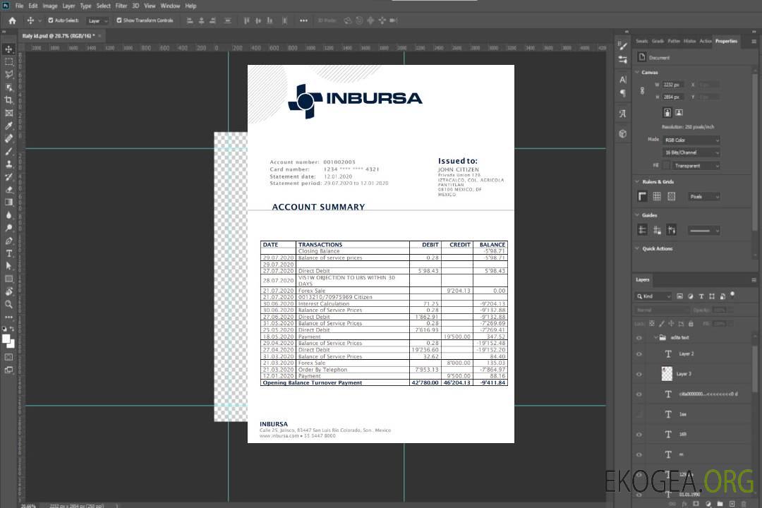 Modèle de relevé de la banque Inbursa du Mexique au format Word et PDF, bon pour prouver l'adresse template Modèle de relevé de la banque Inbursa du Mexique au format Word et PDF, bon pour prouver l'adresse template
